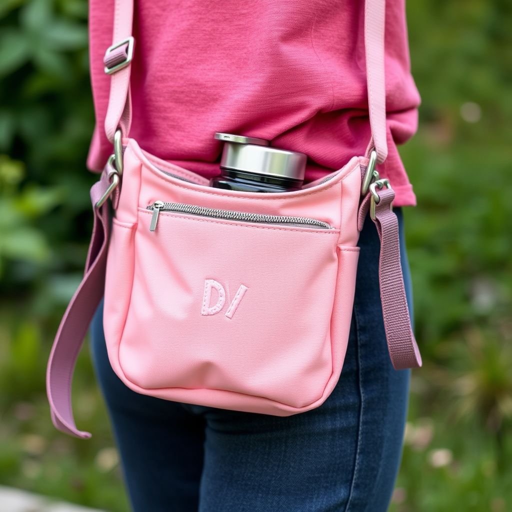 Water Bottle Carrier Bag, Tumbler Holder Purse, Outdoor Portable Crossbody Water Cup Storage Bag, Water Cup Holder Bag. With “DV” on it
Design a casual, stylish crossbody bag specifically for carrying a water bottle or tumbler. Incorporate durable, lightweight materials in soft pastel colors. Feature adjustable straps for comfort and a secure compartment. Adorn the bag with the initials “DV” in a playful, embroidered font, making it perfect for outdoor adventures and daily outings.