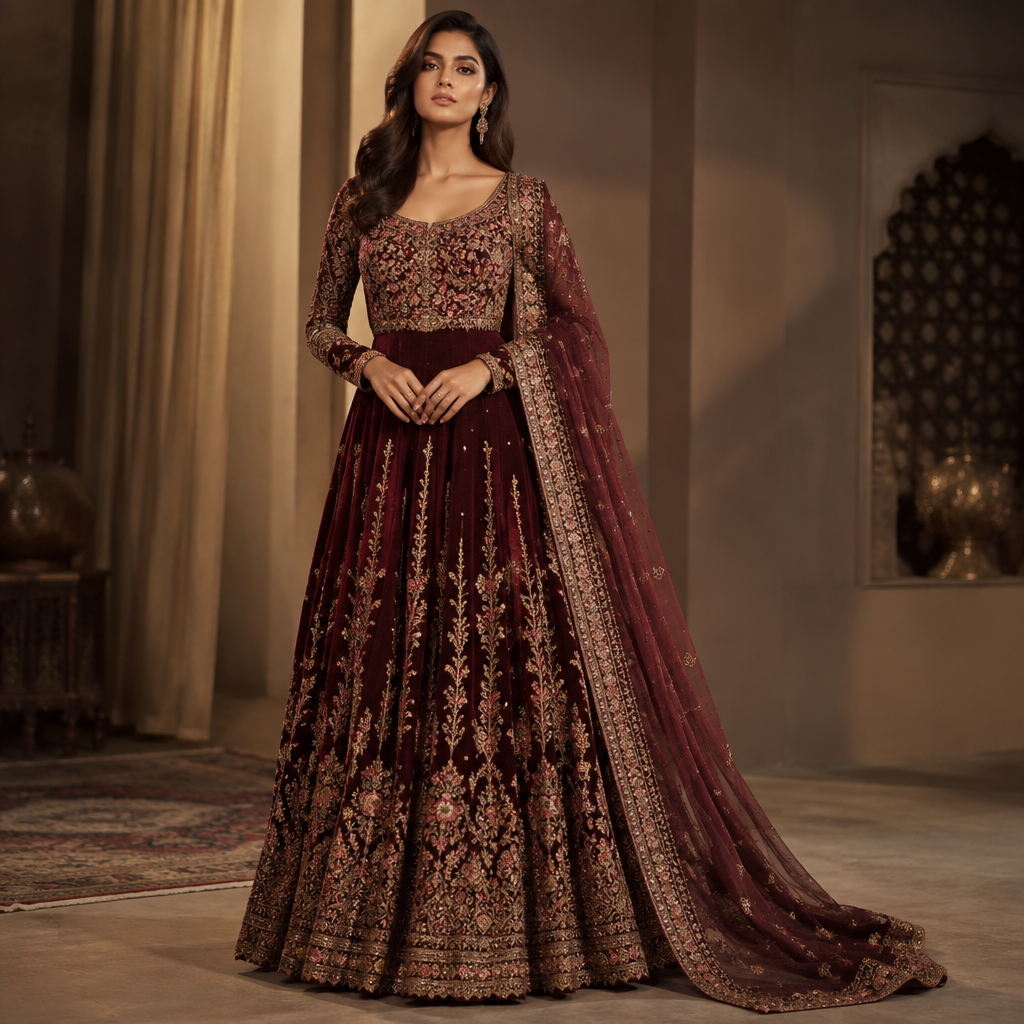 A Female Dress design, suitable for Fall, in Glamorous style. India fashion aesthetics. Present it as professional fashion catalogue photography: the garment is the subject, shown full-length with editorial styling, neutral posing and tasteful, non-suggestive framing.
photorealistic fashion design, A Female Dress design, suitable for Fall, in Glamorous style. India fashion aesthetics. Present it as professional fashion catalogue photography: the garment is the subject, shown full-length with editorial styling, neutral posing and tasteful, non-suggestive framing., glamorous style, just the design no text
