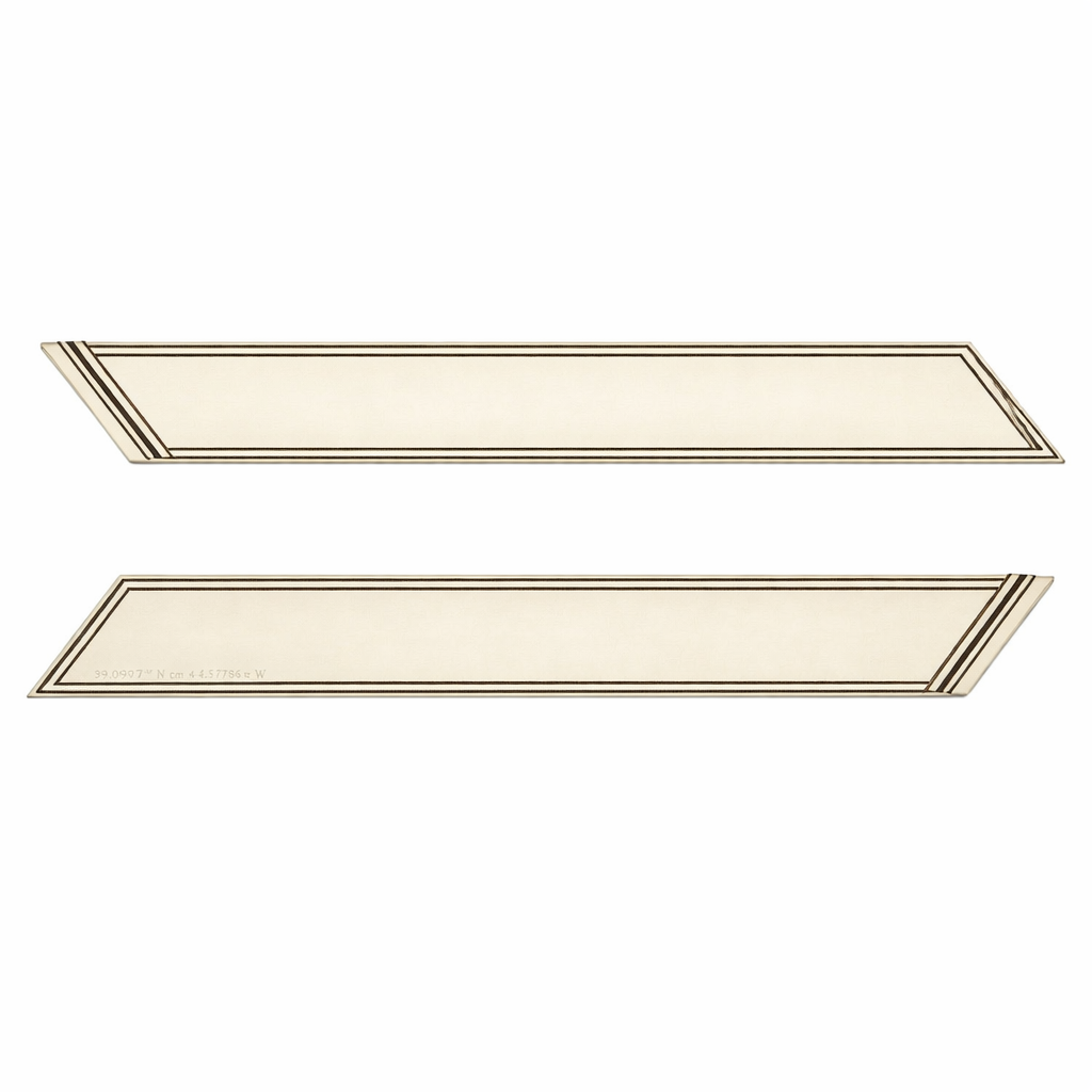 Create a luxury silk twill handle wrap (twilly) designed to wrap around the handle of a classic handbag. The design must look elegant when folded, twisted, and partially visible.
Format: long, narrow silk twill approximately 2 inches by 34 inches (5 cm x 86 cm). Design runs lengthwise.
Base color: warm ivory or soft cream.
Edges: refined repeating double-line borders along both long edges. Thin black lines with a subtle antique gold accent line between them. Border should feel architectural and timeless.
Text: small, discreet serif or refined small-caps typography repeating along one long edge only, reading either “Kansas City, MO” or “39.0997° N 94.5786° W.” Text should be subtle and legible only up close.
Center: clean and minimal with generous negative space. No imagery, no gradients, no logos.
Overall aesthetic: iconic, always classic, understated luxury. Designed to enhance a handbag, not compete with it. No sports imagery, no event references. Timeless and collectible.
Create a luxury silk twill handle wrap (twilly) designed to wrap around the handle of a classic handbag. The design must look elegant when folded, twisted, and partially visible.
Format: long, narrow silk twill approximately 2 inches by 34 inches (5 cm x 86 cm). Design runs lengthwise.
Base color: warm ivory or soft cream.
Edges: refined repeating double-line borders along both long edges. Thin black lines with a subtle antique gold accent line between them. Border should feel architectural and timeless.
Text: small, discreet serif or refined small-caps typography repeating along one long edge only, reading either “Kansas City, MO” or “39.0997° N 94.5786° W.” Text should be subtle and legible only up close.
Center: clean and minimal with generous negative space. No imagery, no gradients, no logos.
Overall aesthetic: iconic, always classic, understated luxury. Designed to enhance a handbag, not compete with it. No sports imagery, no event references. Timeless and collectible.
, classic style, show front and back