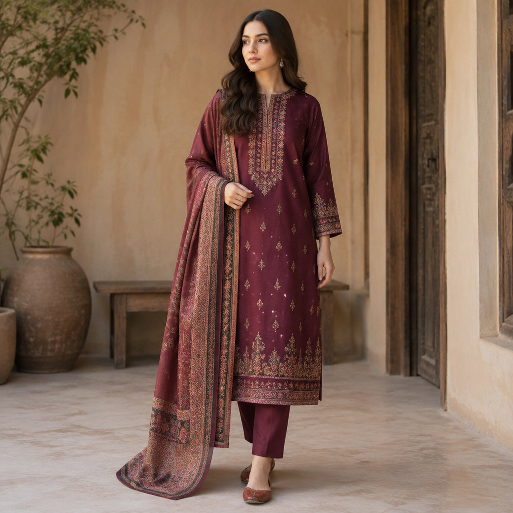 A Female Dress design, with modest, full coverage: longer hemlines, higher necklines and covered shoulders, suitable for Fall, in Casual style. Pakistan fashion aesthetics. Present it as professional fashion catalogue photography: the garment is the subject, shown full-length with editorial styling, neutral posing and tasteful, non-suggestive framing.
photorealistic fashion design, A Female Dress design, with modest, full coverage: longer hemlines, higher necklines and covered shoulders, suitable for Fall, in Casual style. Pakistan fashion aesthetics. Present it as professional fashion catalogue photography: the garment is the subject, shown full-length with editorial styling, neutral posing and tasteful, non-suggestive framing., casual style, just the design no text