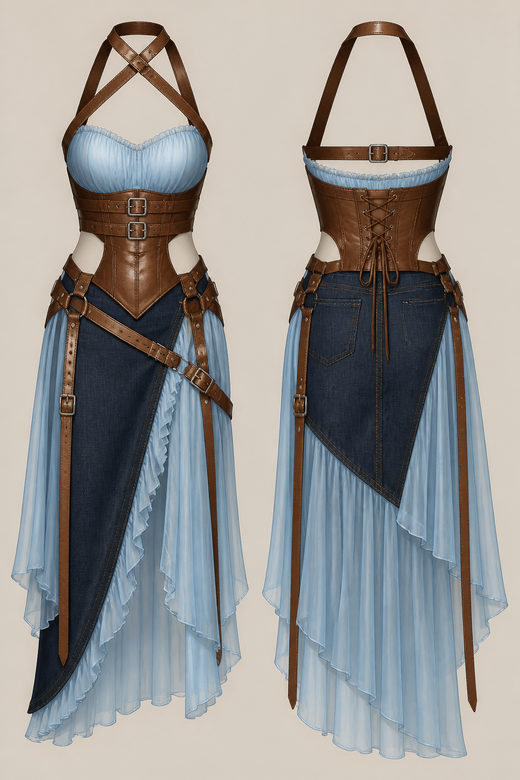 do not create a nex garment refine exisiting garment
I don't want to change the basic design, but I’d like the materials to be visible. I’d like everything brown to have a leather look, the dark blue to be denim, and for the rest to retain the lightness of the blue.
do not create a nex garment refine exisiting garment
I don't want to change the basic design, but I’d like the materials to be visible. I’d like everything brown to have a leather look, the dark blue to be denim, and for the rest to retain the lightness of the blue.