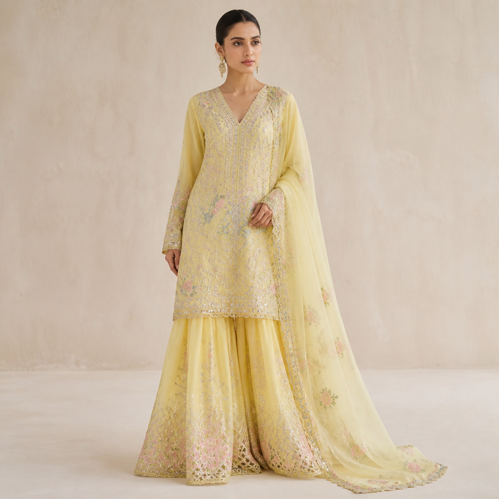 A Female Dress design, suitable for Summer. Consider Pakistani fashion — shalwar kameez, gharara, sharara; lawn fabrics, chiffon; intricate embroidery and mirror work. Current season is Summer in Pakistan.
photorealistic fashion design, A Female Dress design, suitable for Summer. Consider Pakistani fashion — shalwar kameez, gharara, sharara; lawn fabrics, chiffon; intricate embroidery and mirror work. Current season is Summer in Pakistan., just the design no text