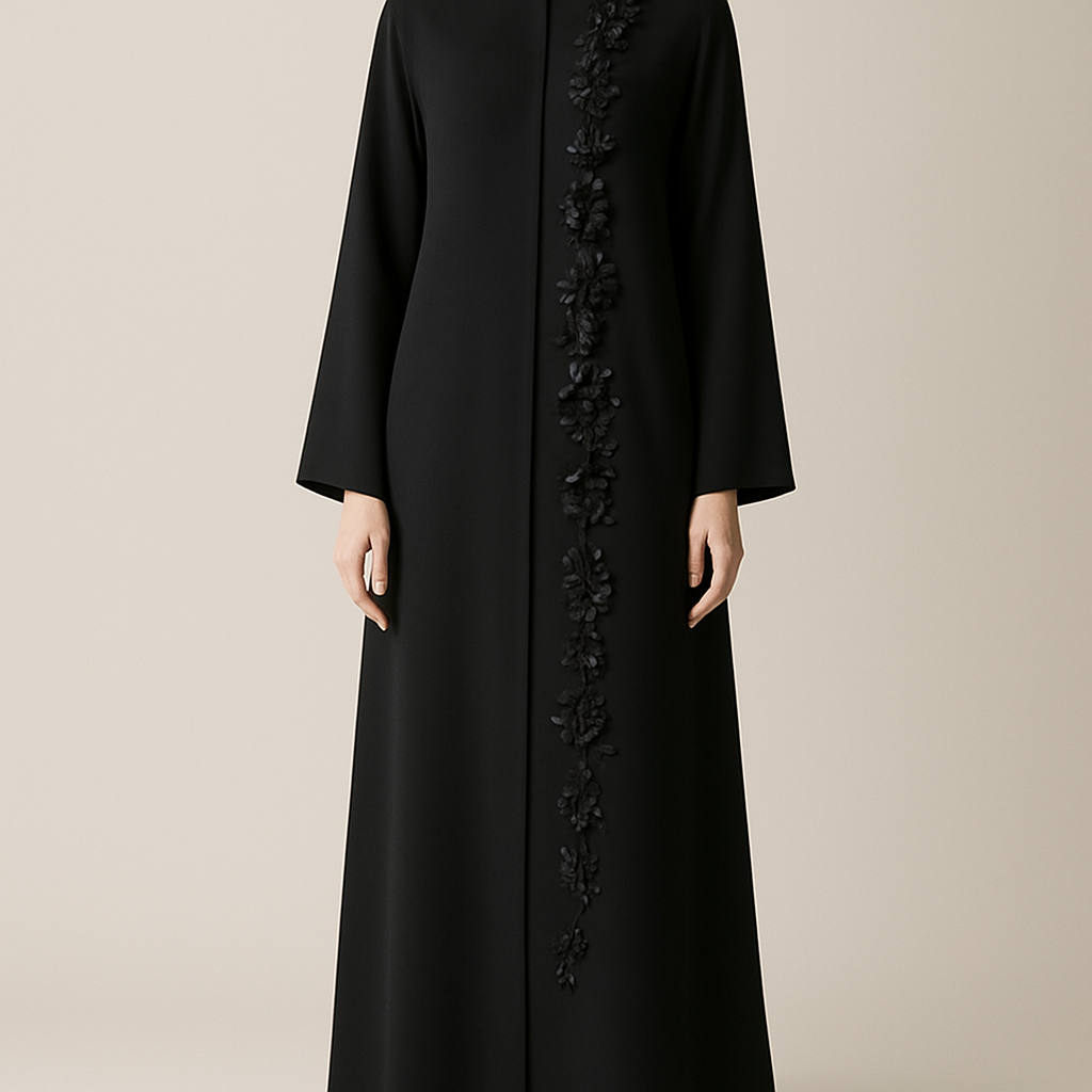 The Classic Floral Side-Line Abaya
Tone: Jet Black
Design:
A straight line of delicate 3D flowers + stones running down one side only.
Why it will sell:
Very slimming, minimal, elegant — perfect for everyday + occasions.
The Classic Floral Side-Line Abaya
Tone: Jet Black
Design:
A straight line of delicate 3D flowers + stones running down one side only.
Why it will sell:
Very slimming, minimal, elegant — perfect for everyday + occasions.