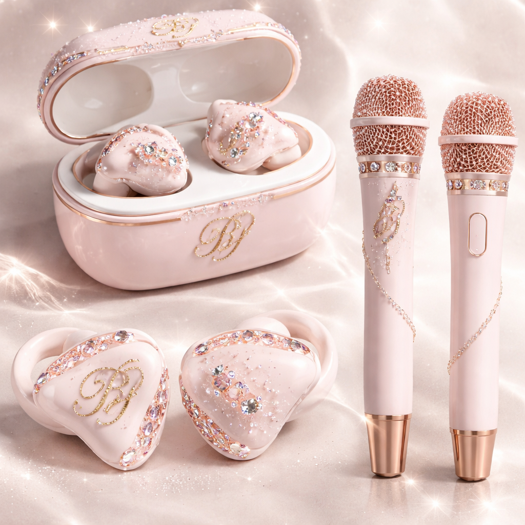 Ear piece and case and microphone matching white and pale pink delicate swarosky BJ written professional for stage more sophicatted not so childish like Lana del rey vibe in black
Ear piece and case and microphone matching white and pale pink delicate swarosky BJ written professional for stage more sophicatted not so childish like Lana del rey vibe in black , show front and back