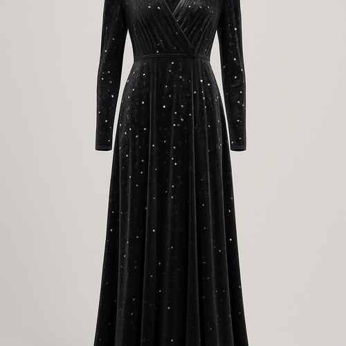 Velvet maxi dress charcoal colour with sporadic sequins