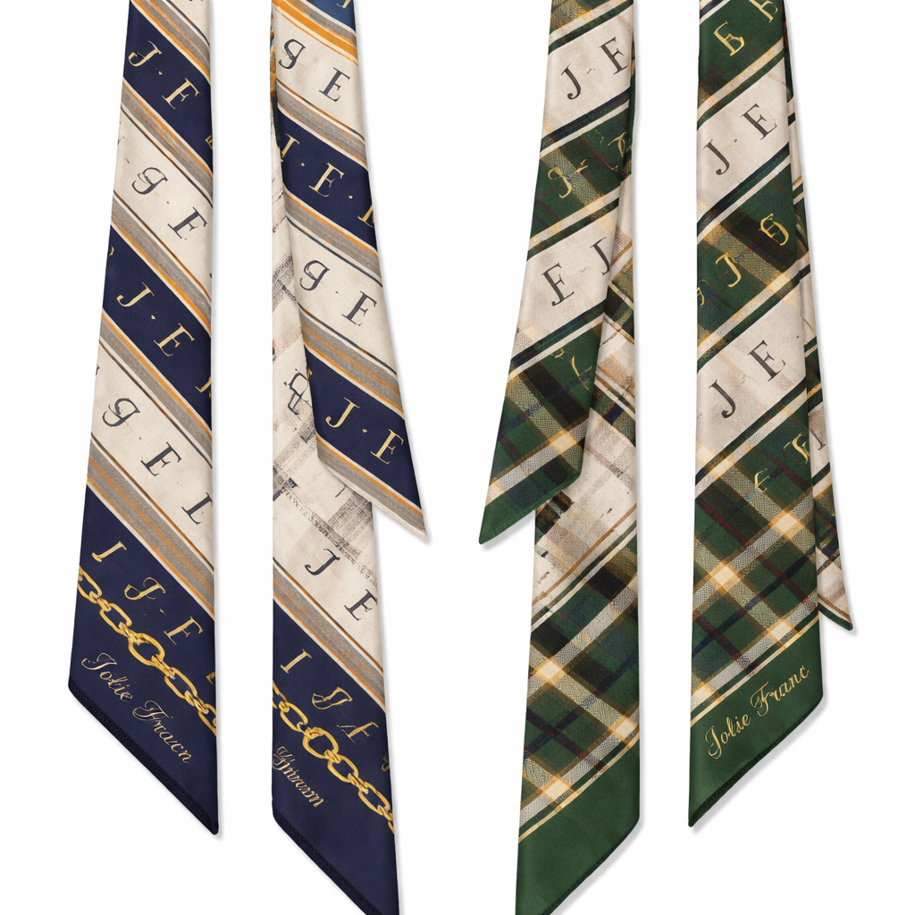 Silk scarf that is 5x86cm designed for a handle on a Kelly style bag using the initials in JF in a diagonal pattern. Intended for a signature look for Jolie Franc. Give it a timeless British style another option that looks like Hobbs London
Silk scarf that is 5x86cm designed for a handle on a Kelly style bag using the initials in JF in a diagonal pattern. Intended for a signature look for Jolie Franc. Give it a timeless British style another option that looks like Hobbs London
, classic style, show front and back