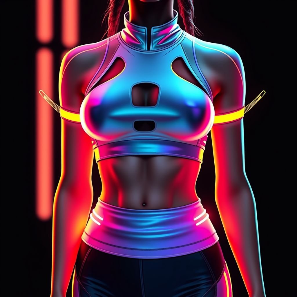 Workout
Envision a futuristic workout ensemble that blends high-performance fabrics with sleek urban aesthetics. Incorporate breathable mesh panels, iridescent accents, and geometric cutouts for freedom of movement. The design features a high-neck sports bra paired with high-waisted, tapered leggings, adorned with neon reflective stripes, creating an energetic look that transitions from gym to street.