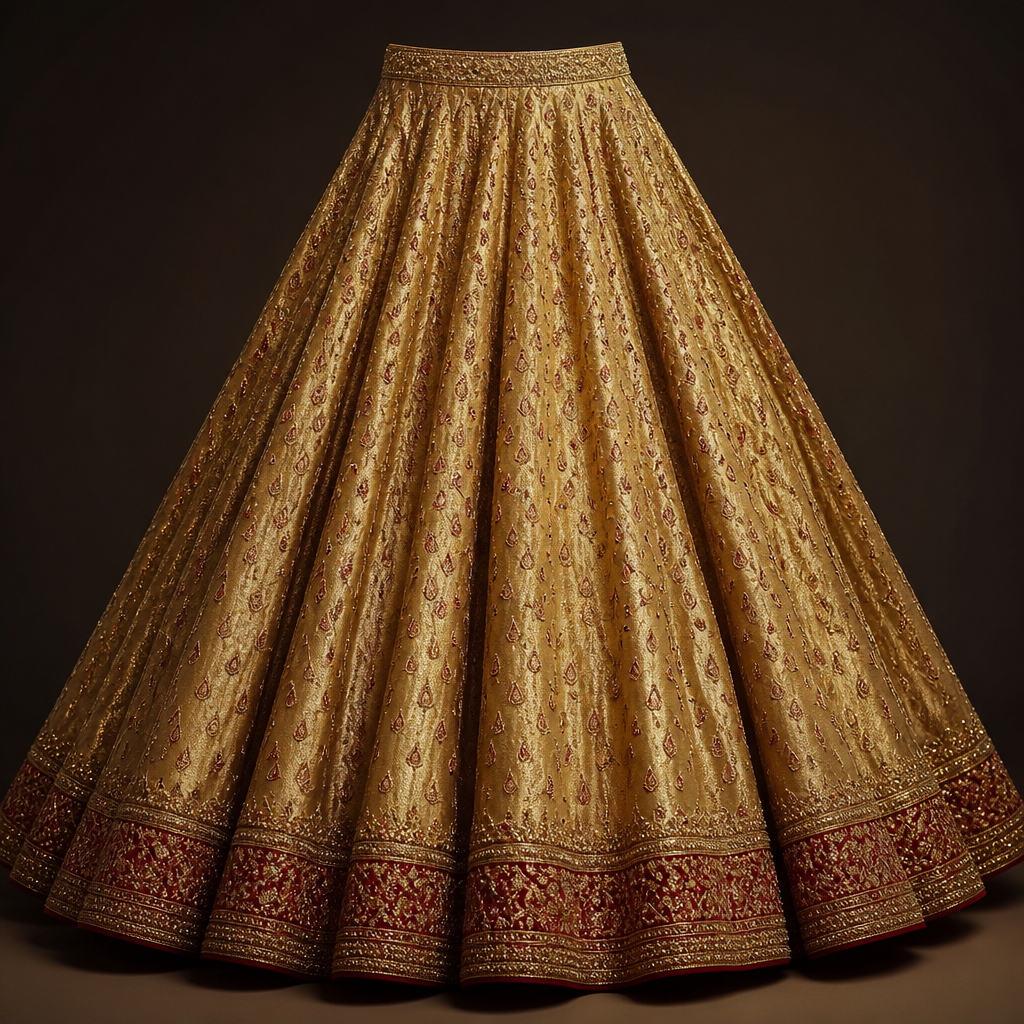 photorealistic fashion design, photorealistic fashion design, photorealistic fashion design, photorealistic fashion design, Dark golden shimmery tissue bridal lehenga with heavy flare and medium size paisley motifs in red green and golden kundan stone embroidery all over the lehenga. India fashion aesthetics., just the design no text. Refinement: Reduce the size of paisleys in this and make it in red colour with green and golden kundan embroidery , just the design no text. Refinement: Dark golden shimmery tissue bridal lehenga with heavy flare and small red paisley motifs all over in the lehenga , just the design no text. Refinement: Dark golden tissue shimmery bridal lehenga with heavy flare , just the design no text. Refinement: Make the border in dark red colour
photorealistic fashion design, photorealistic fashion design, photorealistic fashion design, photorealistic fashion design, photorealistic fashion design, Dark golden shimmery tissue bridal lehenga with heavy flare and medium size paisley motifs in red green and golden kundan stone embroidery all over the lehenga. India fashion aesthetics., just the design no text. Refinement: Reduce the size of paisleys in this and make it in red colour with green and golden kundan embroidery , just the design no text. Refinement: Dark golden shimmery tissue bridal lehenga with heavy flare and small red paisley motifs all over in the lehenga , just the design no text. Refinement: Dark golden tissue shimmery bridal lehenga with heavy flare , just the design no text. Refinement: Make the border in dark red colour , just the design no text