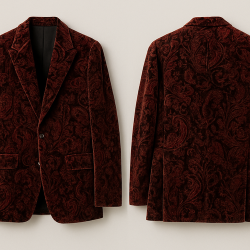 Velvet brocade loose fit peak lapelled suit jacket 