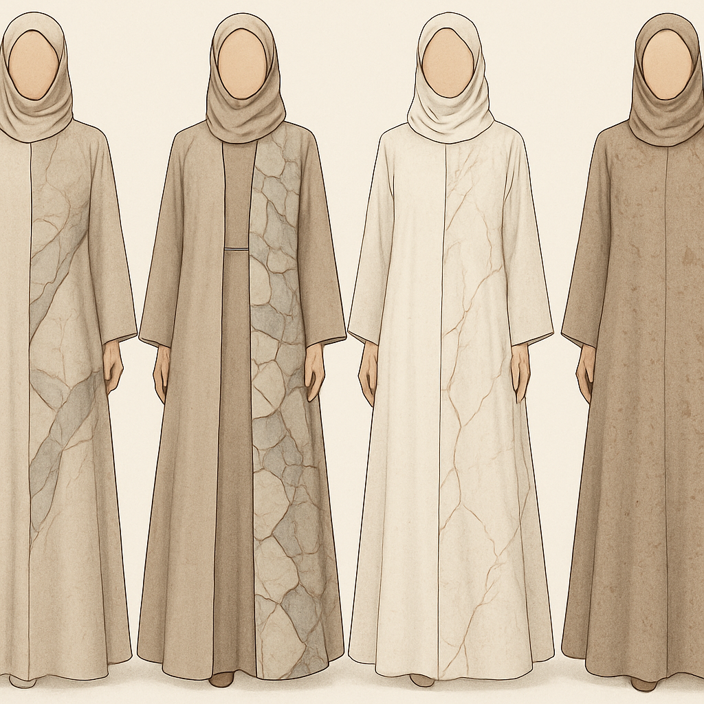 Create a modest two-piece linen abaya, the first of its kind, featuring a unique stone design that exudes a classy and sophisticated vibe. I’d like four designs, each showcasing different styles and fabrics. Incorporate high-end, unique chic stone designs to make them truly special. Add little sophisticated stone designs.
Create a modest two-piece linen abaya, the first of its kind, featuring a unique stone design that exudes a classy and sophisticated vibe. I’d like four designs, each showcasing different styles and fabrics. Incorporate high-end, unique chic stone designs to make them truly special. Add little sophisticated stone designs.