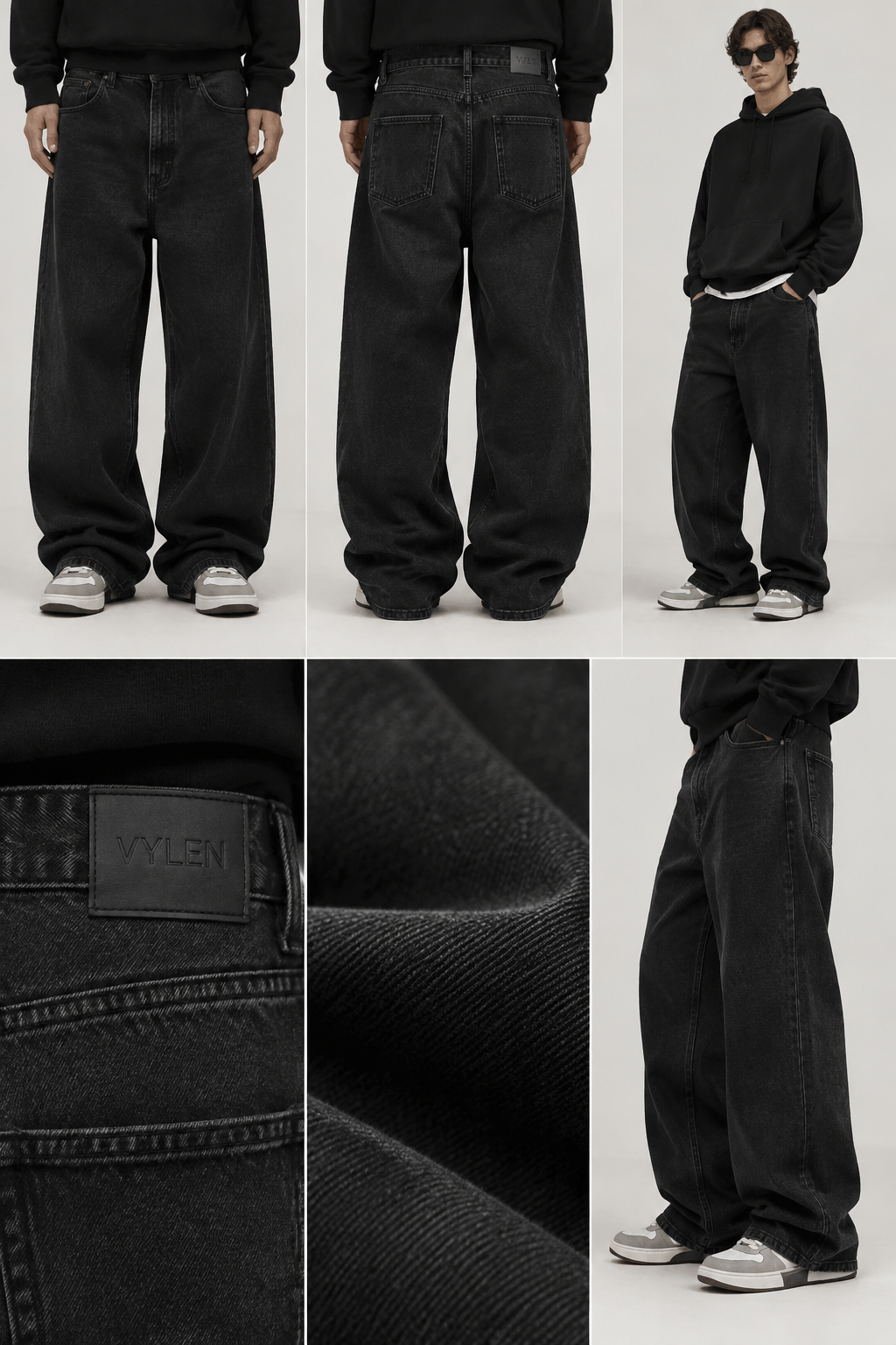 Oversized black raw denim jeans, relaxed baggy fit, premium heavy denim, subtle VYLEN logo on back waistband, minimal Scandinavian streetwear, no large graphics, realistic fashion product render.”
Oversized black raw denim jeans, relaxed baggy fit, premium heavy denim, subtle VYLEN logo on back waistband, minimal Scandinavian streetwear, no large graphics, realistic fashion product render.”, streetwear style