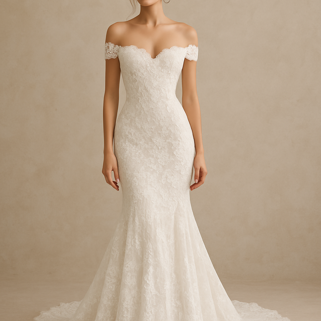 Weddingdress, off shoulder, No sleeves, lace, tight on the top and the lower the looser, mermaid vibes
Weddingdress, off shoulder, No sleeves, lace, tight on the top and the lower the looser, mermaid vibes