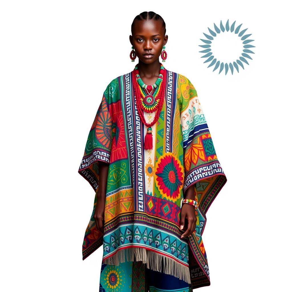 Outfit that United different cultures
Create a vibrant ensemble that harmoniously blends traditional patterns from Africa, Japan, and South America. Incorporate a flowing kimono silhouette with bold, geometric prints, layered with a colorful poncho. Accent with handcrafted jewelry, featuring intricate beading and embroidery that celebrates cultural diversity. The outfit embodies unity and global fashion fusion.