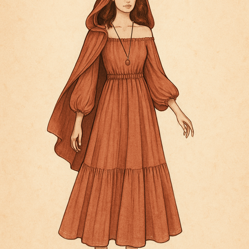 Cape hooded dress that turns into off the shoulder 
