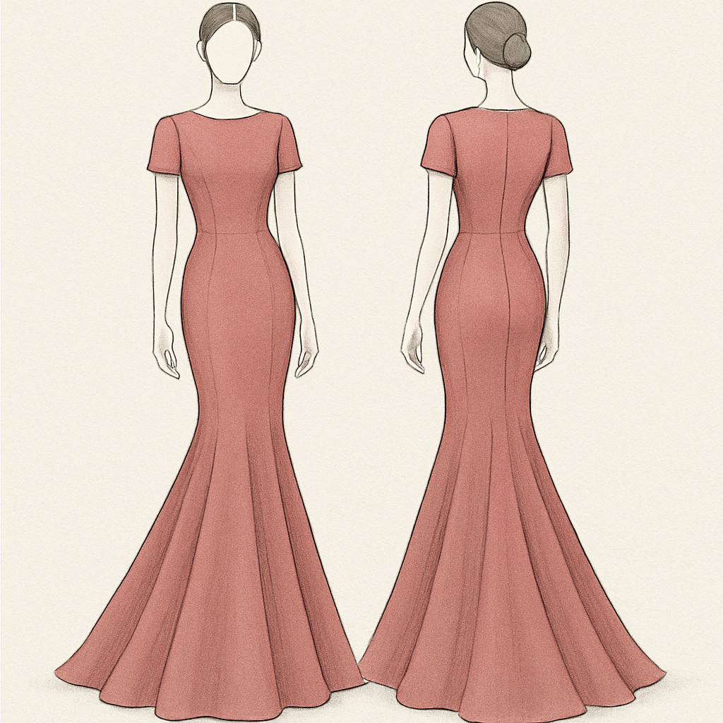 Long dress mermaid and closed chest and back with w cute design
Long dress mermaid and closed chest and back with w cute design
, show front and back