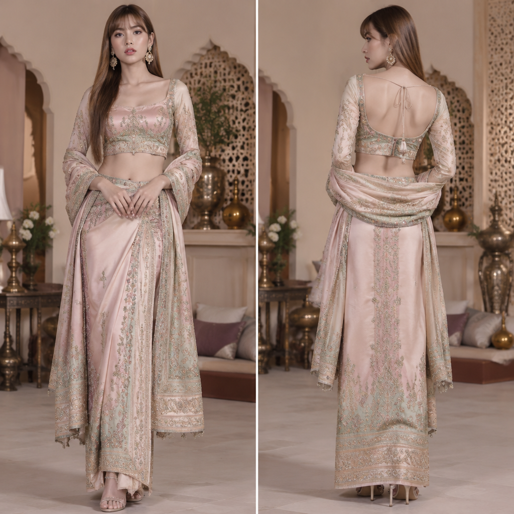 A Female Dashiki design, made of Satin, with a rich, textured surface, with a Fitted silhouette, with a minimal-coverage cut, in a Pastels color palette, for Party, suitable for Spring, suited to a Humid climate, in Classic style, shown on a model with fair skin and a tall figure. model should be blackpink members lalisa manobal. Pakistan fashion aesthetics. Present it as professional fashion catalogue photography: the garment is the subject, shown full-length with editorial styling, neutral posing and tasteful, non-suggestive framing.
photorealistic fashion design, A Female Dashiki design, made of Satin, with a rich, textured surface, with a Fitted silhouette, with a minimal-coverage cut, in a Pastels color palette, for Party, suitable for Spring, suited to a Humid climate, in Classic style, shown on a model with fair skin and a tall figure. model should be blackpink members lalisa manobal. Pakistan fashion aesthetics. Present it as professional fashion catalogue photography: the garment is the subject, shown full-length with editorial styling, neutral posing and tasteful, non-suggestive framing., classic style, just the design no text, show front and back