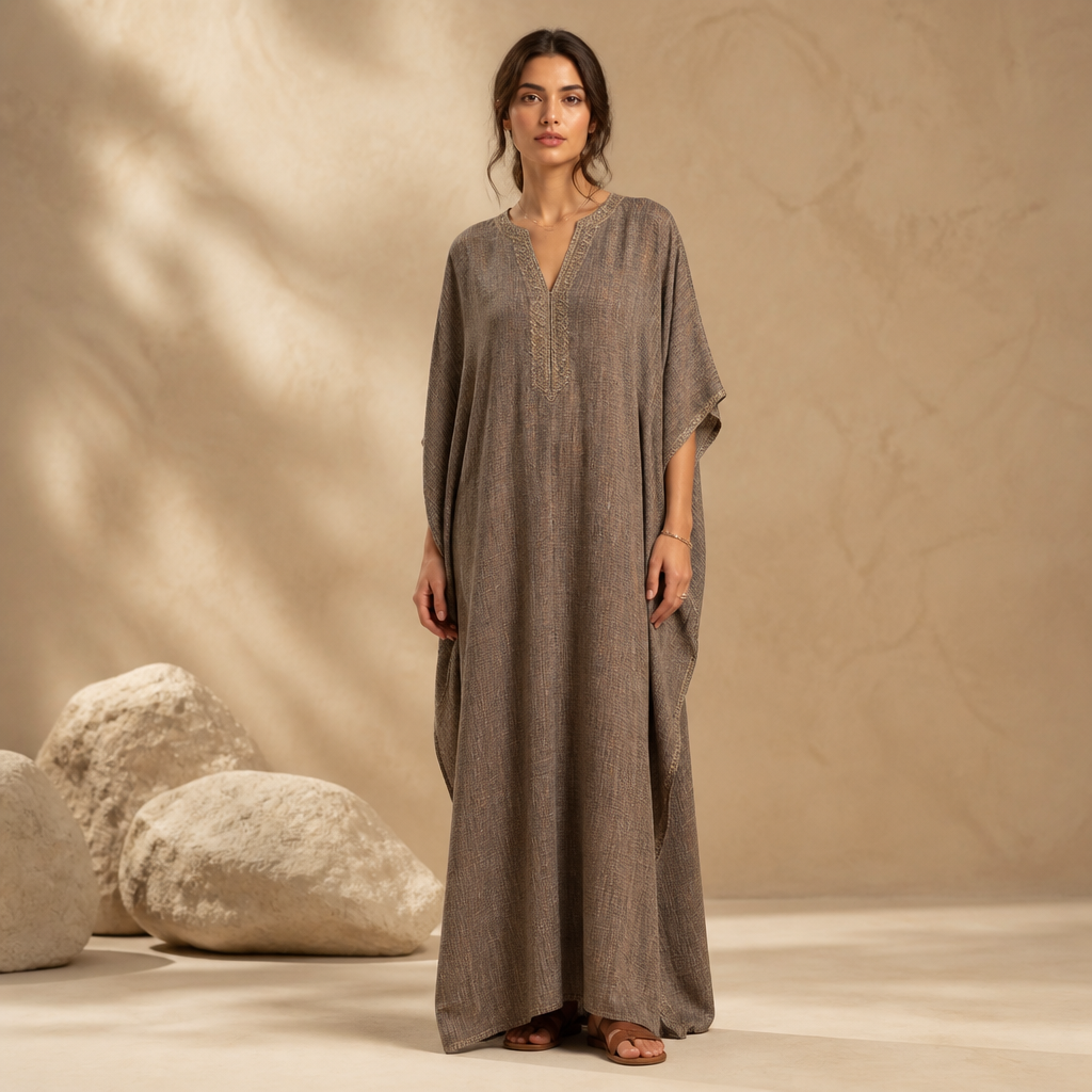 A Female Kaftan design, for Casual, suitable for Fall. JO fashion aesthetics. Current season is Autumn in JO. Present it as professional fashion catalogue photography: the garment is the subject, shown full-length with editorial styling, neutral posing and tasteful, non-suggestive framing.
photorealistic fashion design, A Female Kaftan design, for Casual, suitable for Fall. JO fashion aesthetics. Current season is Autumn in JO. Present it as professional fashion catalogue photography: the garment is the subject, shown full-length with editorial styling, neutral posing and tasteful, non-suggestive framing., just the design no text