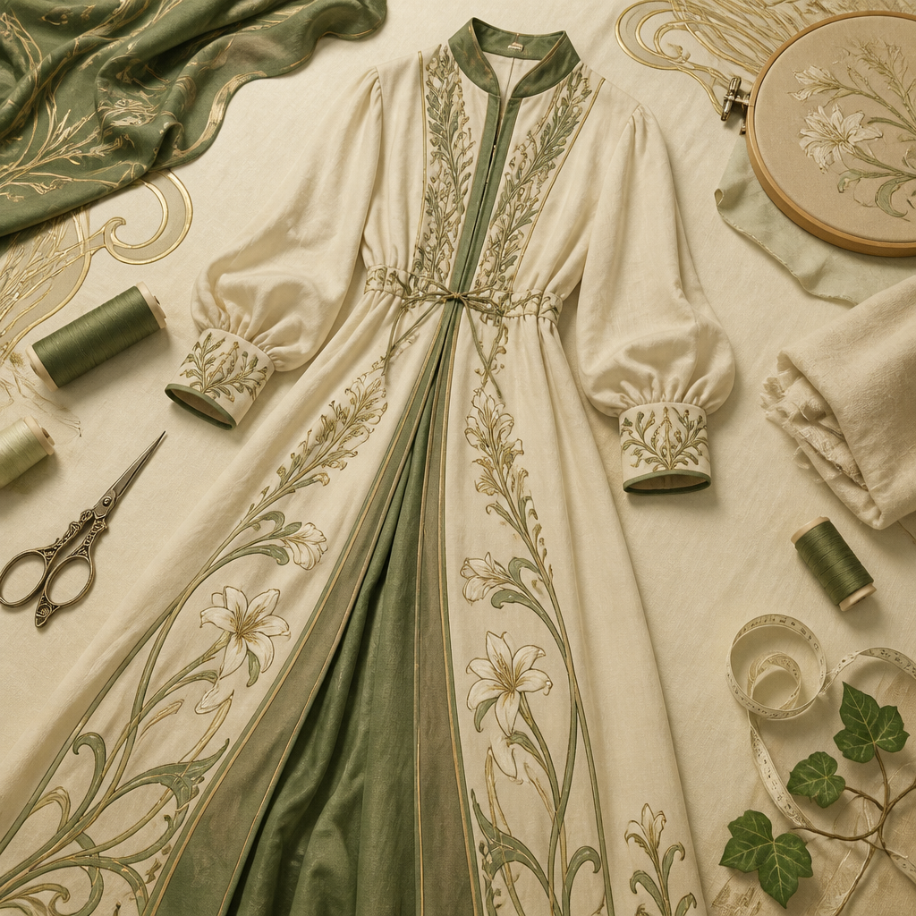 in Art Nouveau + Active + Handmade style. image cover abt sewing crafts. Design with modest coverage.
photorealistic fashion design, in Art Nouveau + Active + Handmade style. image cover abt sewing crafts. Design with modest coverage., art_nouveau style, just the design no text