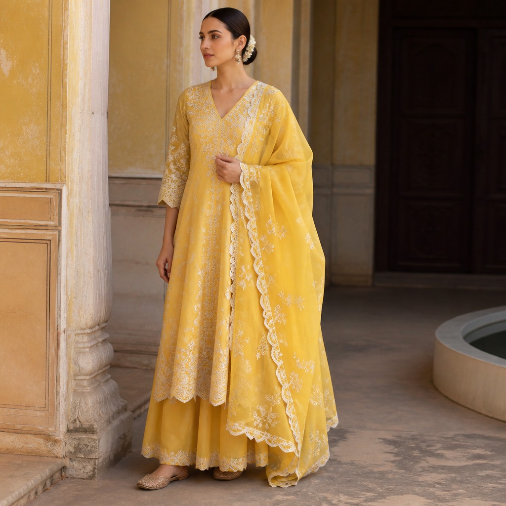 A Female Dress design, suitable for Summer. Consider Indian fashion aesthetics — consider saree, lehenga, salwar kameez, kurti, anarkali; local fabrics like chanderi, banarasi, chikankari, block prints; vibrant colors and rich embroidery. Current season is Summer in India.
photorealistic fashion design, A Female Dress design, suitable for Summer. Consider Indian fashion aesthetics — consider saree, lehenga, salwar kameez, kurti, anarkali; local fabrics like chanderi, banarasi, chikankari, block prints; vibrant colors and rich embroidery. Current season is Summer in India., just the design no text