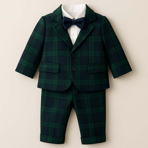Baby suits of boy one-year-old
チェック模様、緑と紺