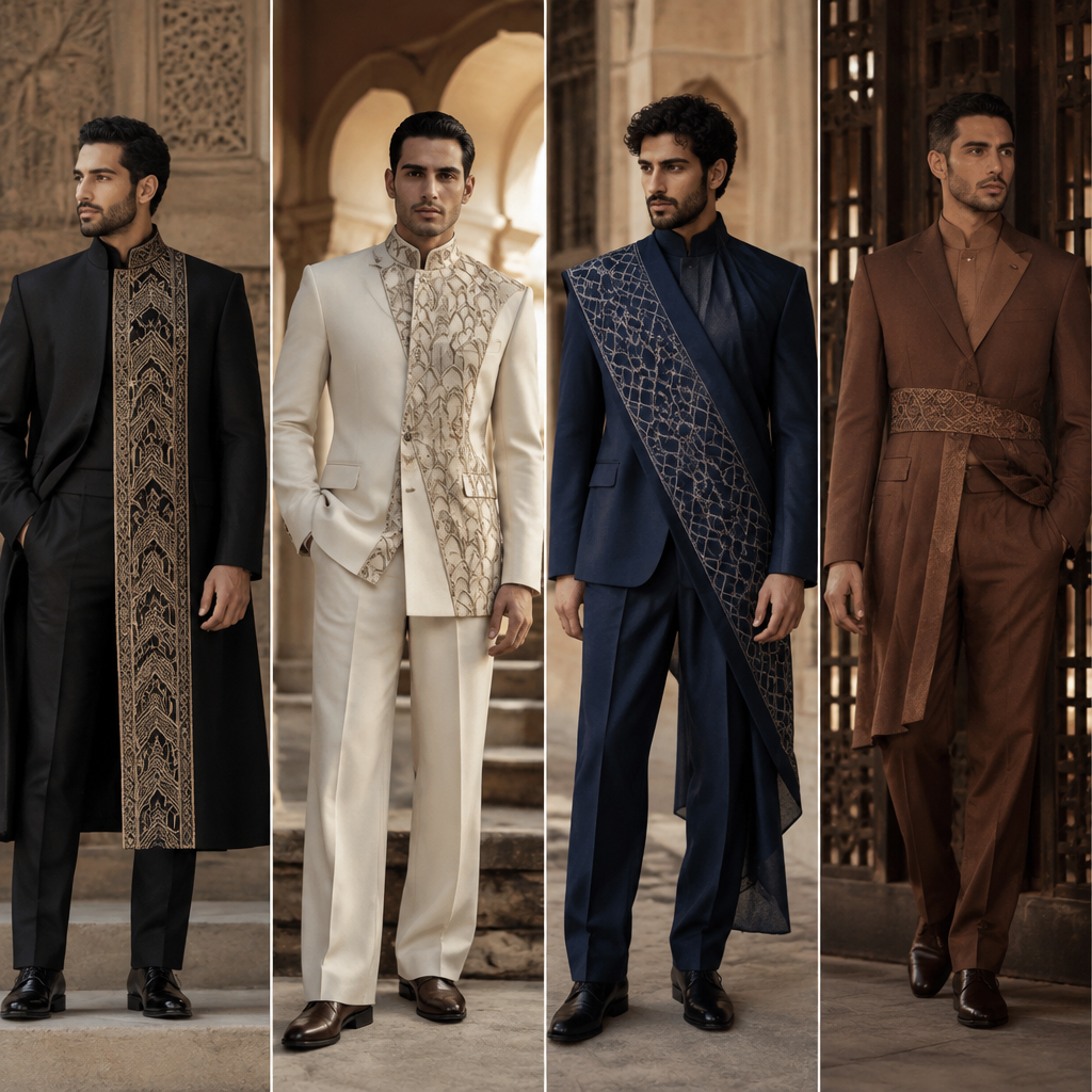 A Male fashion design. اعملى سوتات رجالى بقصات مختلفه من العماره الاسلاميه. Egypt fashion aesthetics. Present it as professional fashion catalogue photography: the garment is the subject, shown full-length with editorial styling, neutral posing and tasteful, non-suggestive framing.
photorealistic fashion design, A Male fashion design. اعملى سوتات رجالى بقصات مختلفه من العماره الاسلاميه. Egypt fashion aesthetics. Present it as professional fashion catalogue photography: the garment is the subject, shown full-length with editorial styling, neutral posing and tasteful, non-suggestive framing., just the design no text