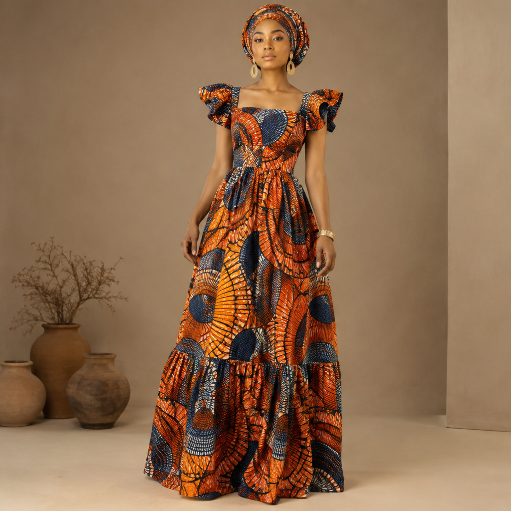 A Dress design, suitable for Summer. Consider Nigerian fashion — Ankara prints, aso-oke, adire, agbada; vibrant patterns, head-wraps (gele), bold colors and statement pieces. Present it as professional fashion catalogue photography: the garment is the subject, shown full-length with editorial styling, neutral posing and tasteful, non-suggestive framing.
photorealistic fashion design, A Dress design, suitable for Summer. Consider Nigerian fashion — Ankara prints, aso-oke, adire, agbada; vibrant patterns, head-wraps (gele), bold colors and statement pieces. Present it as professional fashion catalogue photography: the garment is the subject, shown full-length with editorial styling, neutral posing and tasteful, non-suggestive framing., just the design no text