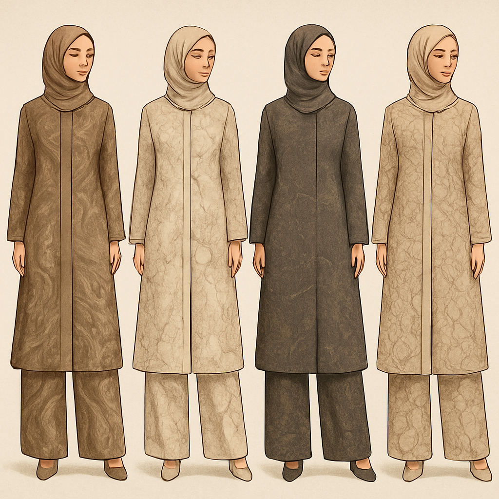 Create a modest abaya and loose pant, first of its kind, featuring a unique stone design that exudes a classy and sophisticated vibe. I'd like four designs, each showcasing different styles and fabrics. Incorporate high-end, unique chic stone designs to make them truly special. Add little sophisticated stone designs. Make it irresistible!
Create a modest abaya and loose pant, first of its kind, featuring a unique stone design that exudes a classy and sophisticated vibe. I'd like four designs, each showcasing different styles and fabrics. Incorporate high-end, unique chic stone designs to make them truly special. Add little sophisticated stone designs. Make it irresistible!