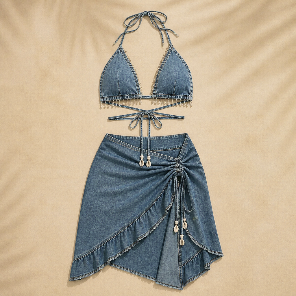made of Denim, for Beach, suitable for Summer, in Casual + Y2K + Indian style
photorealistic fashion design, made of Denim, for Beach, suitable for Summer, in Casual + Y2K + Indian style, casual style, just the design no text