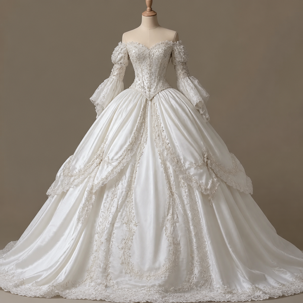 A Dress design. quero um vestido de noiva branco algo que no estilo dos vestidos do baile de máscara de Barbie as três mosqueteiras. Brazil fashion aesthetics.
photorealistic fashion design, A Dress design. quero um vestido de noiva branco algo que no estilo dos vestidos do baile de máscara de Barbie as três mosqueteiras. Brazil fashion aesthetics., just the design no text