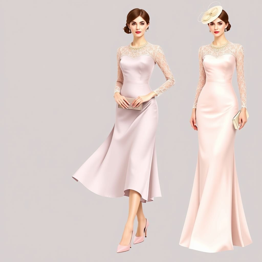 Wedding guest
Design an elegant wedding guest ensemble inspired by classic fashion. Imagine a floor-length gown with a fitted bodice and flowing A-line skirt crafted from soft silk in pastel hues. Accentuate with delicate lace sleeves, a vintage pearl necklace, and sophisticated kitten heels. Complete the look with a refined clutch purse and an understated fascinator.