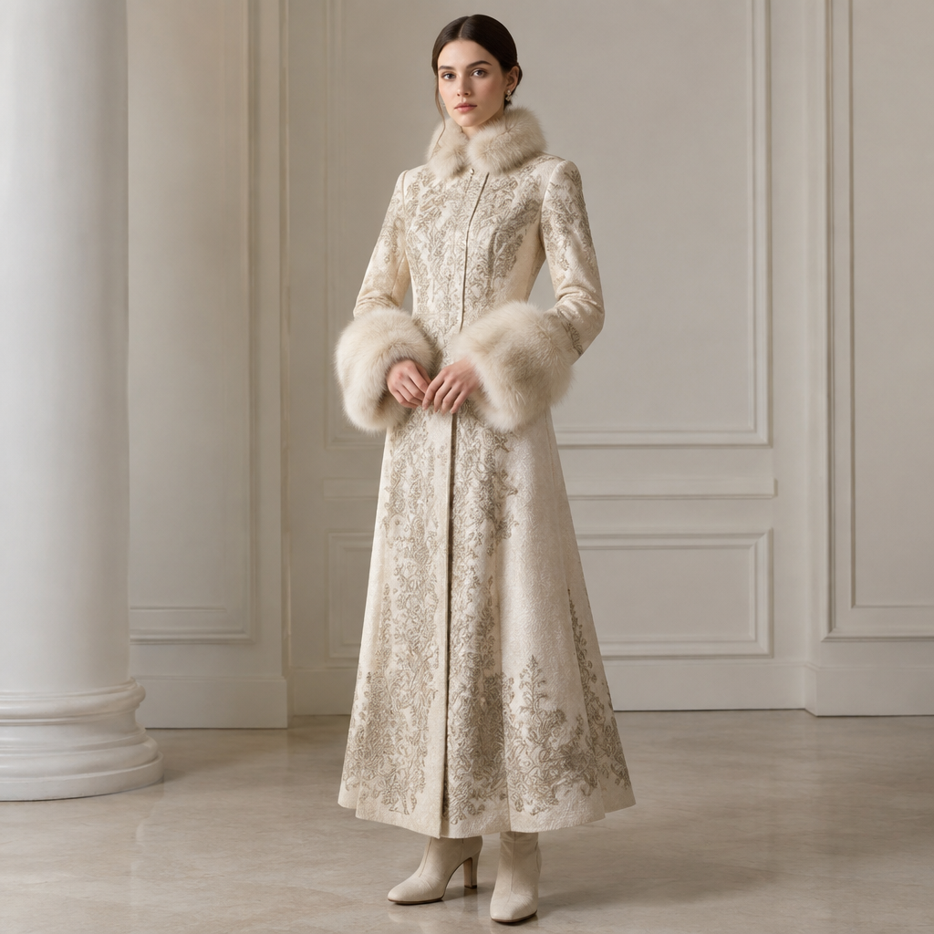 in Classic style. Russia fashion aesthetics. Present it as professional fashion catalogue photography: the garment is the subject, shown full-length with editorial styling, neutral posing and tasteful, non-suggestive framing.
photorealistic fashion design, in Classic style. Russia fashion aesthetics. Present it as professional fashion catalogue photography: the garment is the subject, shown full-length with editorial styling, neutral posing and tasteful, non-suggestive framing., classic style, just the design no text