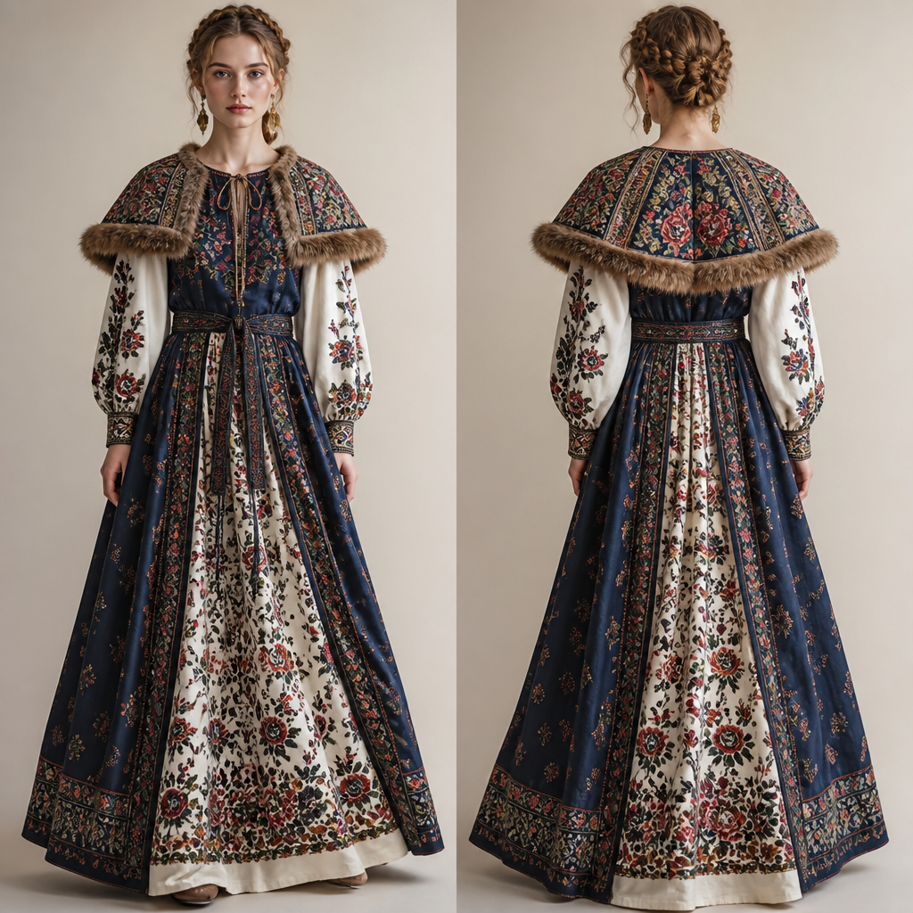 A Female Dress design, made of Cotton, for Festival, suitable for Spring. Consider Russian fashion — fur and layering traditions, bold patterns, mix of European elegance and Slavic folk motifs. Current season is Summer in Russia.
photorealistic fashion design, A Female Dress design, made of Cotton, for Festival, suitable for Spring. Consider Russian fashion — fur and layering traditions, bold patterns, mix of European elegance and Slavic folk motifs. Current season is Summer in Russia., just the design no text, show front and back