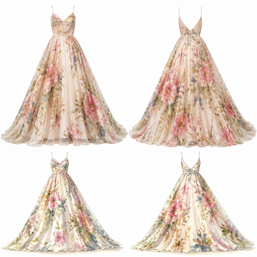 Change this style make it spaghetti straps , maxi length, and very very full dress in watercolors .
edit the attached fashion design with these instructions: Change this style make it spaghetti straps , maxi length, and very very full dress in watercolors .. keep it photorealistic, just the design no text