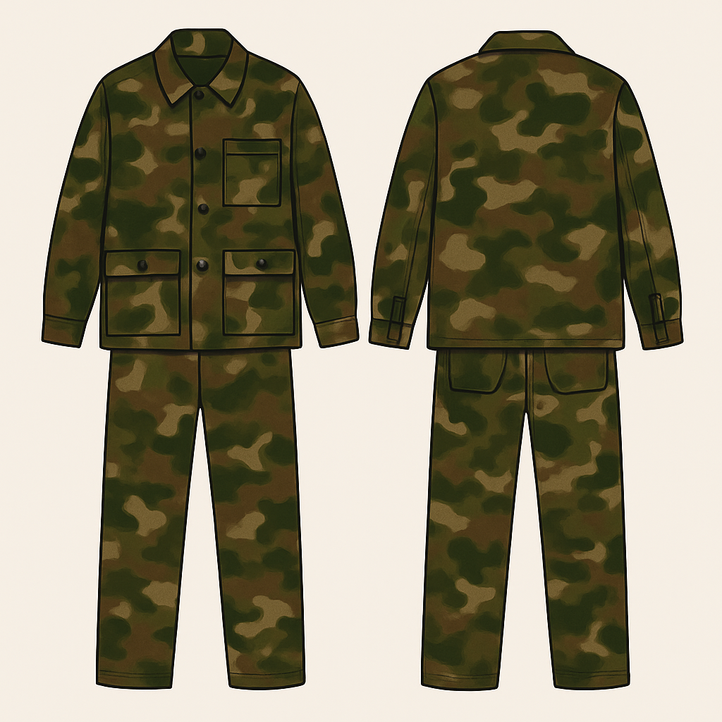 Hunting camo work jacket and pants
Hunting camo work jacket and pants
, minimalist style, show front and back