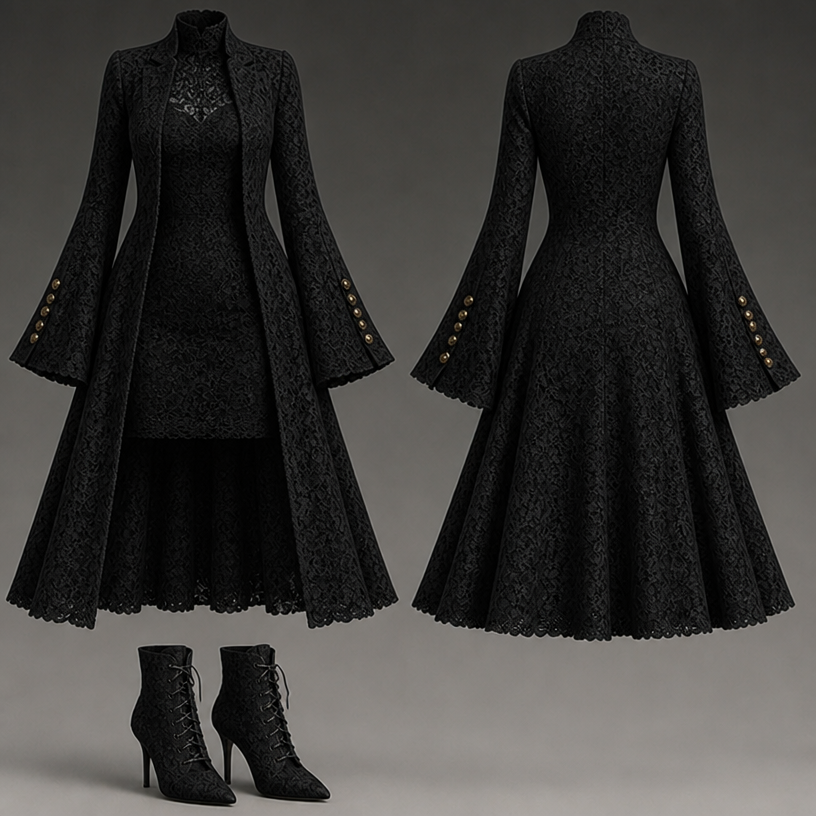 Make this in black
edit the attached fashion design with these instructions: Make this in black. keep it photorealistic, just the design no text