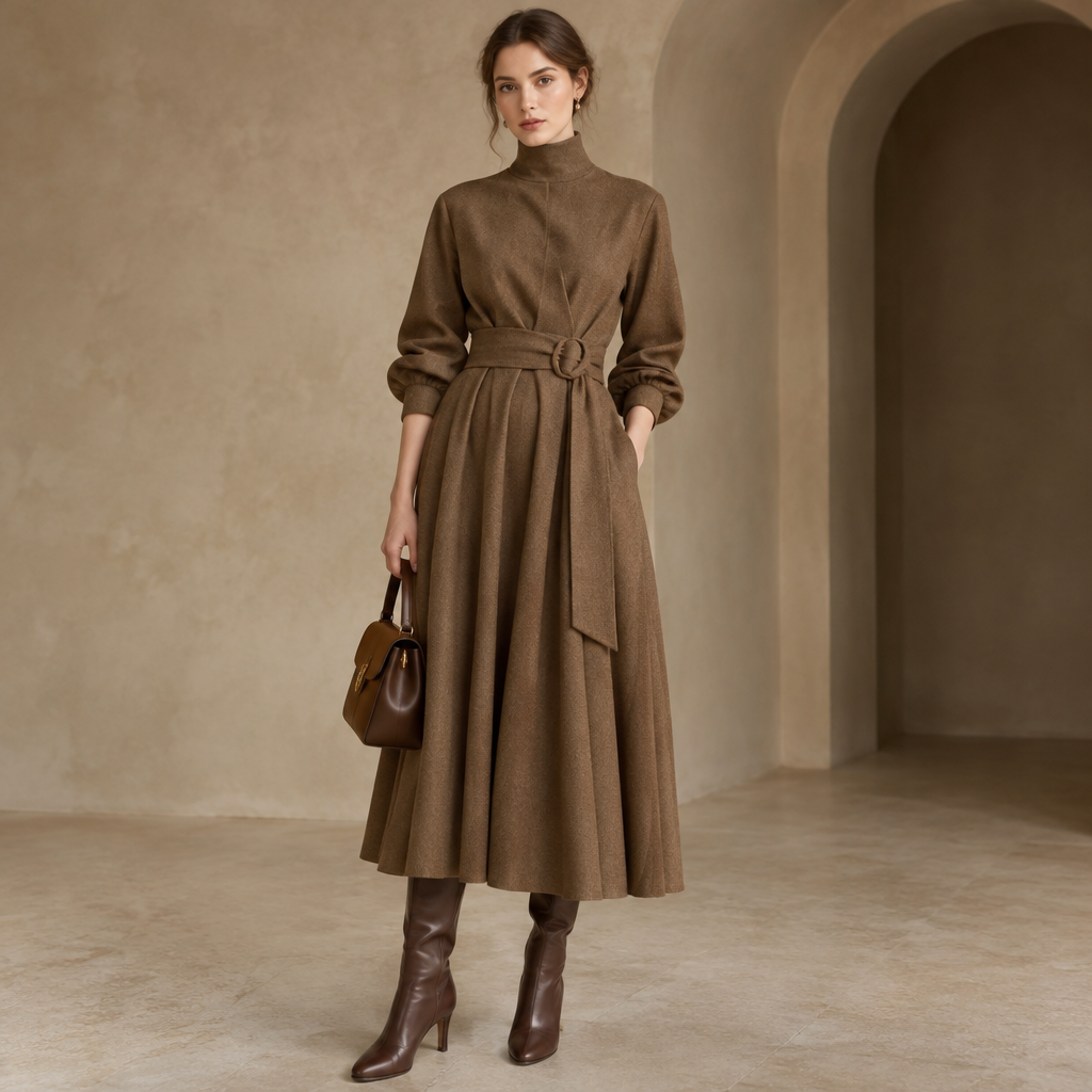 A Dress design, suitable for Fall, in Elegant style. IQ fashion aesthetics. Present it as professional fashion catalogue photography: the garment is the subject, shown full-length with editorial styling, neutral posing and tasteful, non-suggestive framing.
photorealistic fashion design, A Dress design, suitable for Fall, in Elegant style. IQ fashion aesthetics. Present it as professional fashion catalogue photography: the garment is the subject, shown full-length with editorial styling, neutral posing and tasteful, non-suggestive framing., elegant style, just the design no text