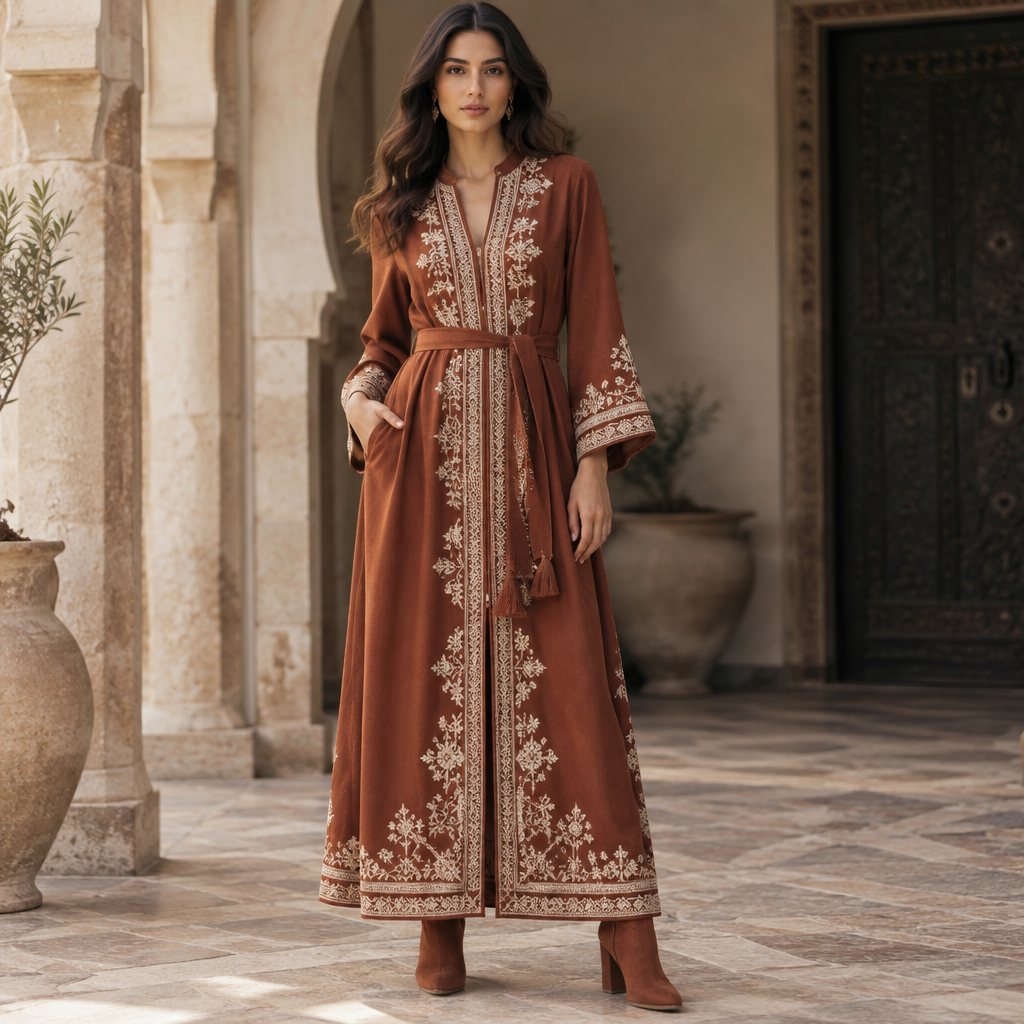 A Female Dress design, suitable for Fall. Tunisia fashion aesthetics. Current season is Autumn in Tunisia. Present it as professional fashion catalogue photography: the garment is the subject, shown full-length with editorial styling, neutral posing and tasteful, non-suggestive framing.
photorealistic fashion design, A Female Dress design, suitable for Fall. Tunisia fashion aesthetics. Current season is Autumn in Tunisia. Present it as professional fashion catalogue photography: the garment is the subject, shown full-length with editorial styling, neutral posing and tasteful, non-suggestive framing., just the design no text