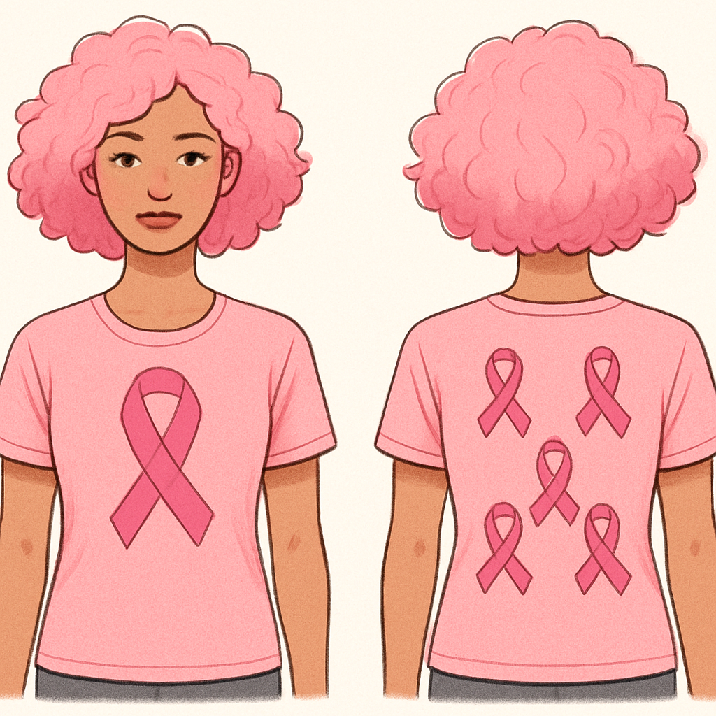 Pink day, cancer awareness, pink ribbons, and pink shirt, cotton hair
Pink day, cancer awareness, pink ribbons, and pink shirt, cotton hair
, show front and back