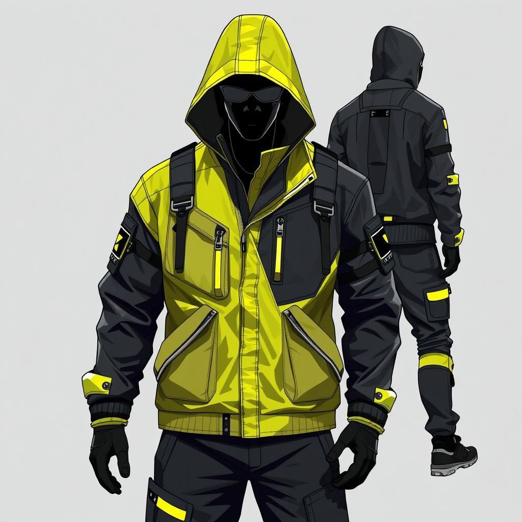 Menswear brutalist geometric design techno
Design a men's techwear outfit featuring a brutalist aesthetic, combining sharp geometric cuts and layers. Integrate innovative materials like moisture-wicking fabrics and reflective accents. Incorporate functional elements such as adjustable straps, multiple pockets, and a hooded jacket with an architectural silhouette. Aim for a sleek, urban look that emphasizes movement and versatility.