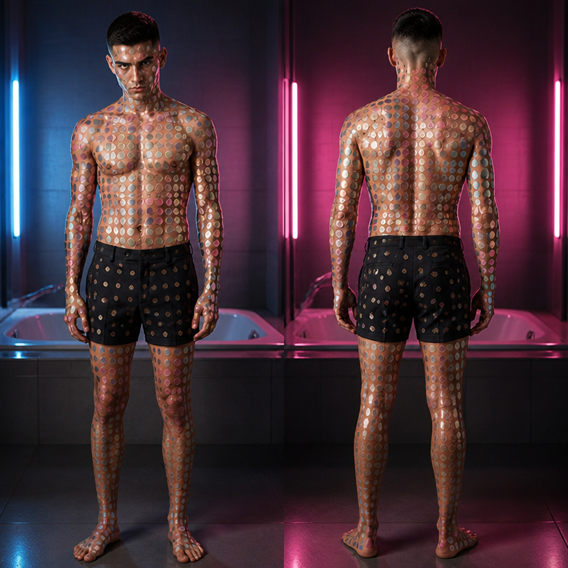 perfetto ultima cosa se riesci fai il suo sguardo più “cattivo” o comunque dagli un po’ di atteggiamento e come sfondo fai una vasca e luci neon
edit the attached fashion design with these instructions: perfetto ultima cosa se riesci fai il suo sguardo più “cattivo” o comunque dagli un po’ di atteggiamento e come sfondo fai una vasca e luci neon. keep it photorealistic, just the design no text