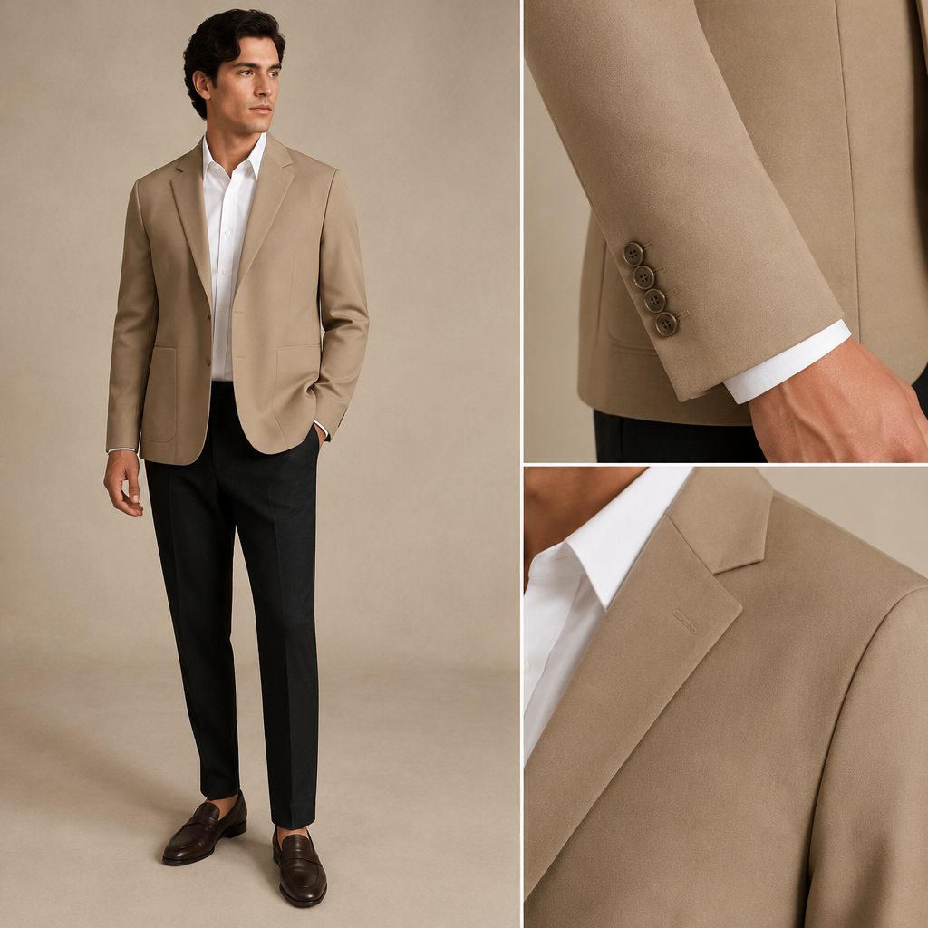 A Male Jacket design, suitable for Spring, in Business style. agrégale botones en las mangas quitarle el cierre del pecho y todos los bordes sobresalientes que la casa que esté Lisa. Peru fashion aesthetics. Present it as professional fashion catalogue photography: the garment is the subject, shown full-length with editorial styling, neutral posing and tasteful, non-suggestive framing.
photorealistic fashion design, A Male Jacket design, suitable for Spring, in Business style. agrégale botones en las mangas quitarle el cierre del pecho y todos los bordes sobresalientes que la casa que esté Lisa. Peru fashion aesthetics. Present it as professional fashion catalogue photography: the garment is the subject, shown full-length with editorial styling, neutral posing and tasteful, non-suggestive framing., business style, just the design no text