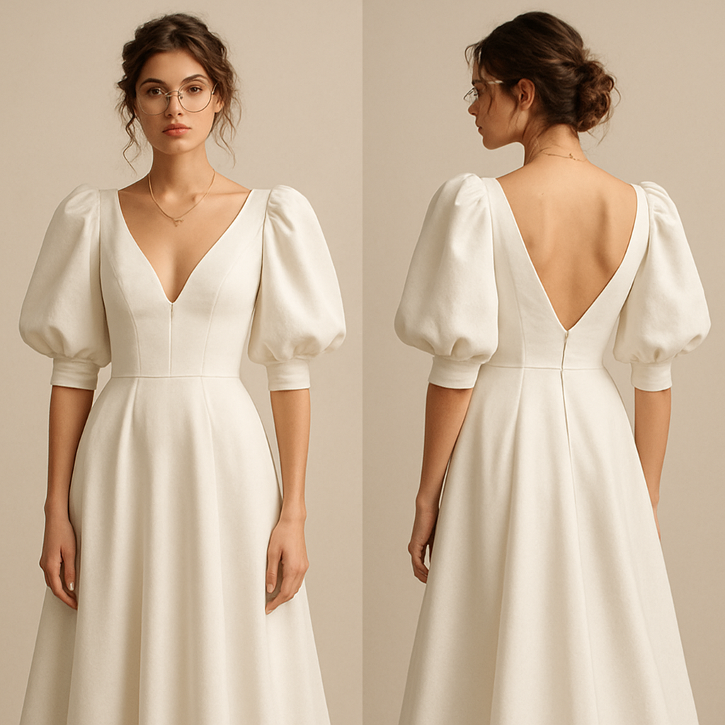 Puffed sleeve wedding dress 


Puffed sleeve wedding dress 
, hipster style, show front and back