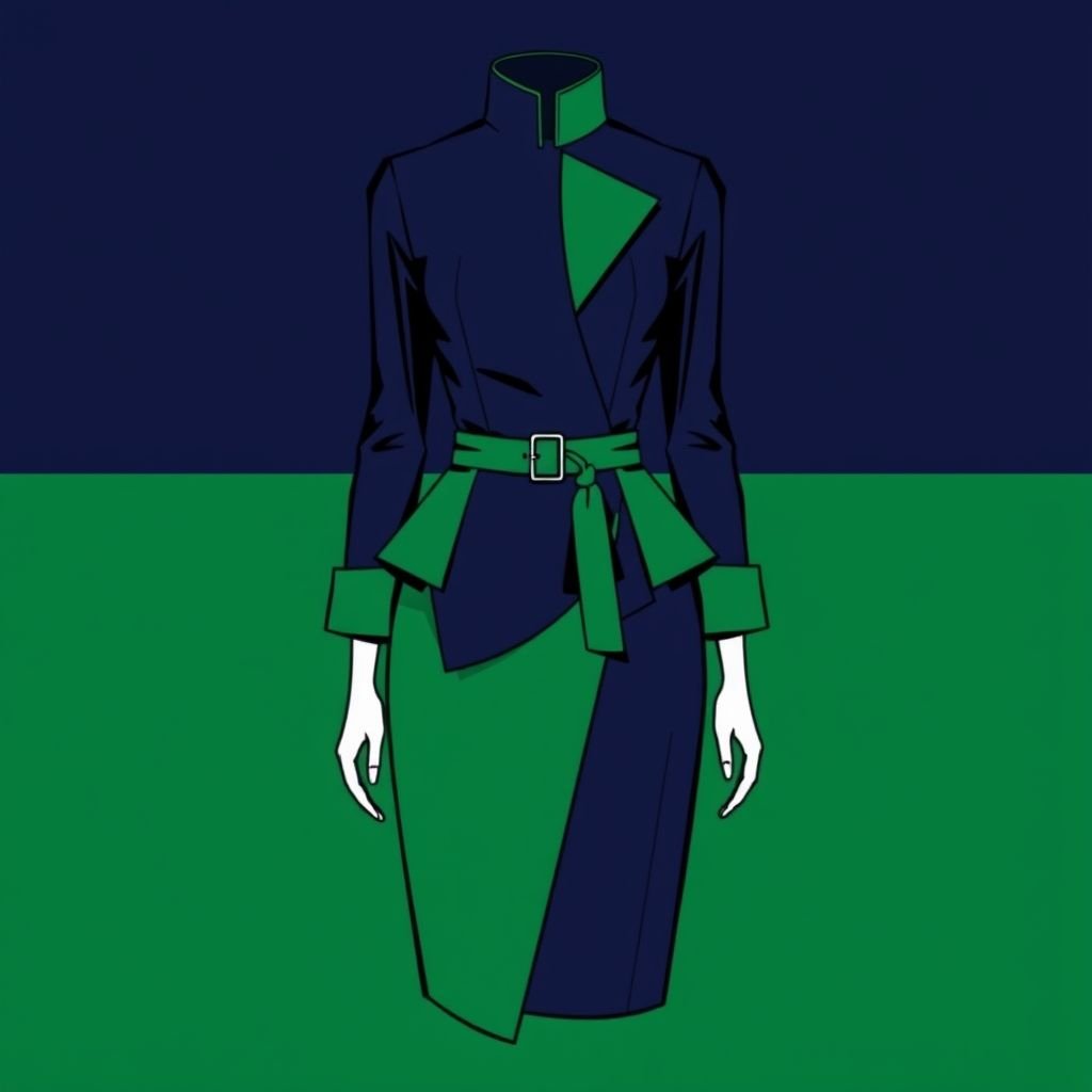 Office dresses
"Envision a chic office dress that blends modern minimalism with vintage flair. Incorporate a structured silhouette featuring a high neckline, asymmetric hemline, and bold color-blocking in deep navy and emerald green. Accentuate with tailored sleeves and subtle peplum details, finished with a statement belt that adds a touch of elegance."