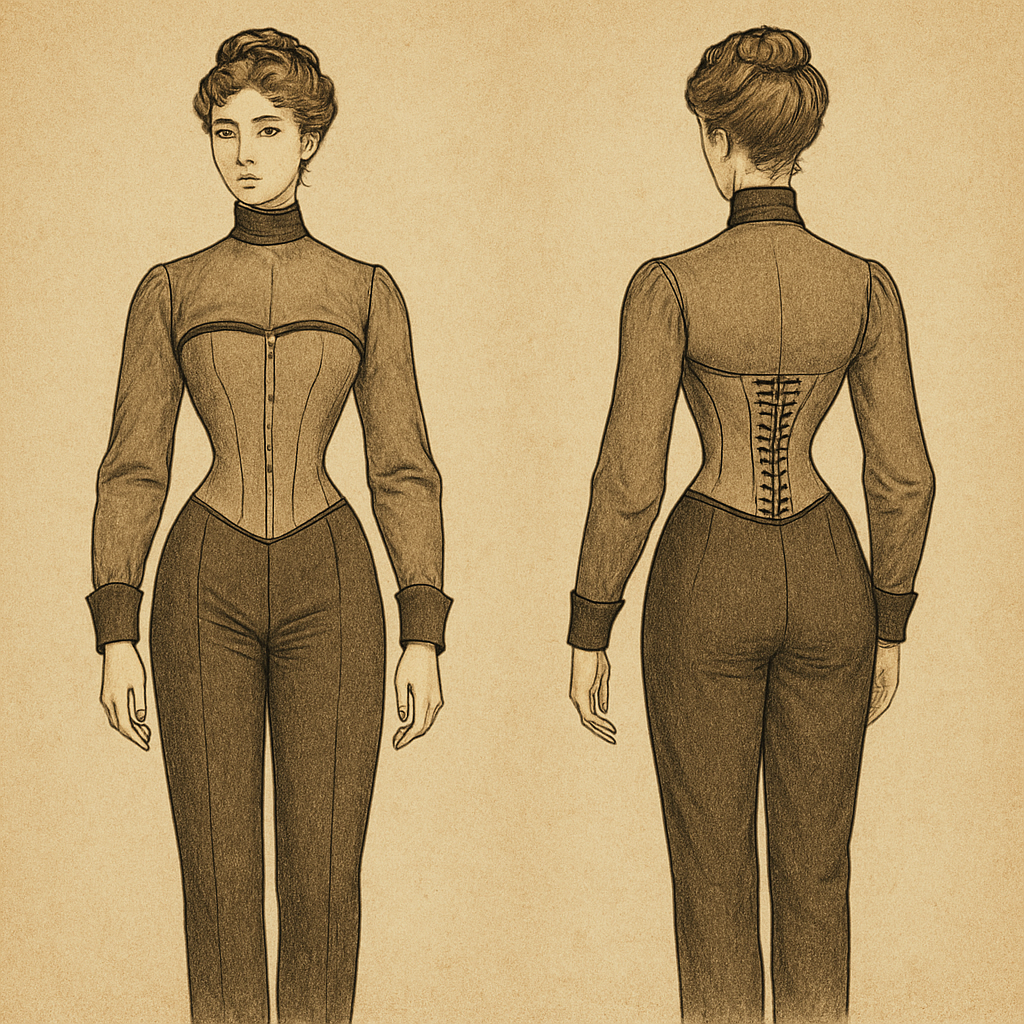 Corset and pantalon with sleeves and band on neck
Corset and pantalon with sleeves and band on neck
, vintage style, show front and back
