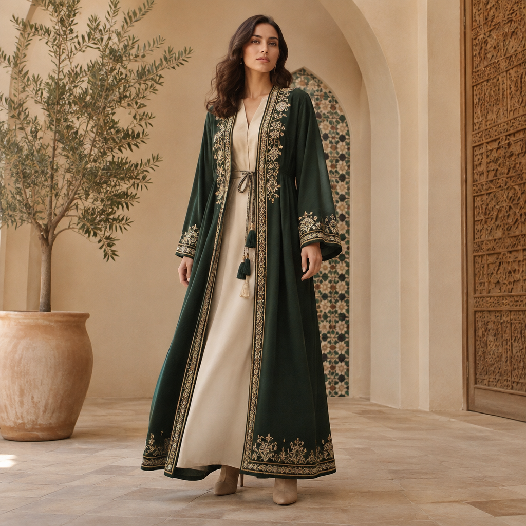 A Female Dress design, suitable for Fall. Algeria fashion aesthetics. Current season is Autumn in Algeria. Present it as professional fashion catalogue photography: the garment is the subject, shown full-length with editorial styling, neutral posing and tasteful, non-suggestive framing.
photorealistic fashion design, A Female Dress design, suitable for Fall. Algeria fashion aesthetics. Current season is Autumn in Algeria. Present it as professional fashion catalogue photography: the garment is the subject, shown full-length with editorial styling, neutral posing and tasteful, non-suggestive framing., just the design no text