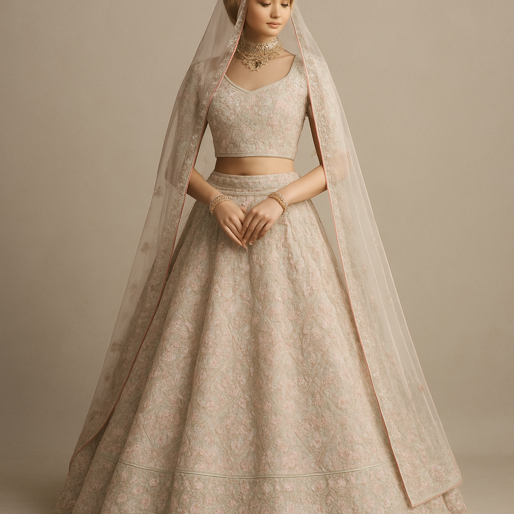 Bridal Lehenga pastel colours very minute elegant embroidery
Bridal Lehenga pastel colours very minute elegant embroidery