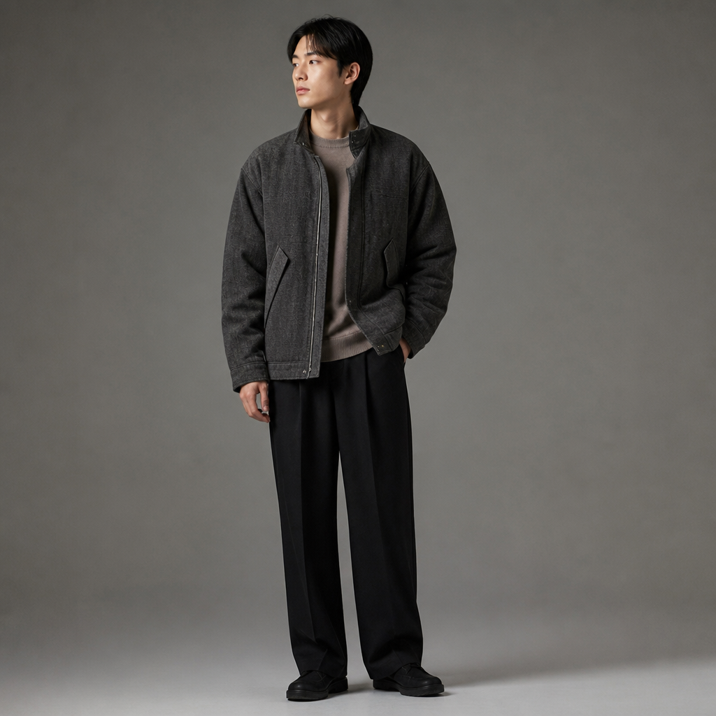 A Male Jacket design, in Casual style. 上着を着せる. Japan fashion aesthetics. Present it as professional fashion catalogue photography: the garment is the subject, shown full-length with editorial styling, neutral posing and tasteful, non-suggestive framing.
photorealistic fashion design, A Male Jacket design, in Casual style. 上着を着せる. Japan fashion aesthetics. Present it as professional fashion catalogue photography: the garment is the subject, shown full-length with editorial styling, neutral posing and tasteful, non-suggestive framing., casual style, just the design no text