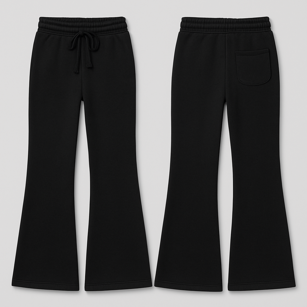 voglio un pantalone di tuta flared basico
voglio un pantalone di tuta flared basico
, streetwear style, show front and back