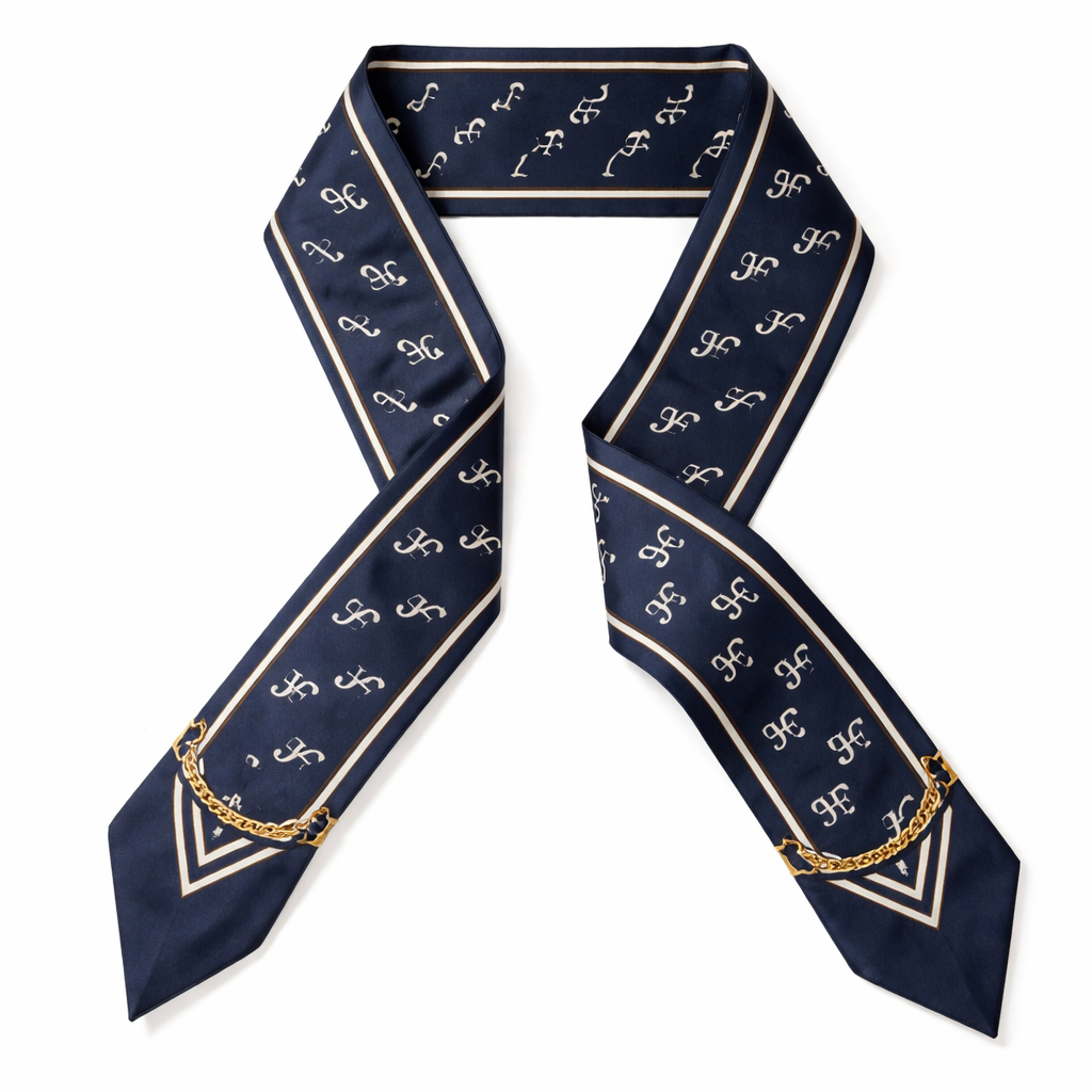 Silk scarf that is 5x86cm designed for a handle on a Kelly style bag using the initials in JF in a diagonal pattern. Intended for a signature look for Jolie Franc. Give it a timeless British style that looks like Hobbs London I like it but make it navy
Silk scarf that is 5x86cm designed for a handle on a Kelly style bag using the initials in JF in a diagonal pattern. Intended for a signature look for Jolie Franc. Give it a timeless British style that looks like Hobbs London I like it but make it navy
, classic style, show front and back