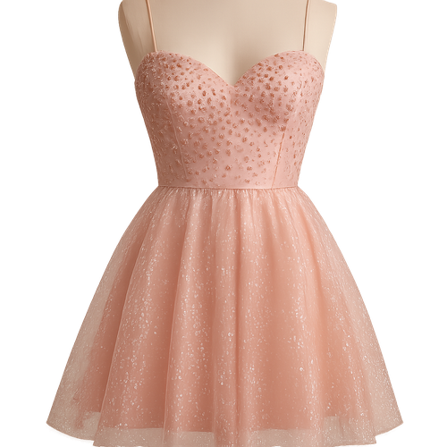 Mini dres pink shampanie the top with stone pink the bottom transparent glitter 
